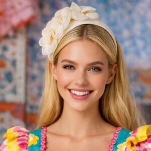 Cream Floral Sinamay Headband Fascinator – Kentucky Derby, Bridal, Garden Party